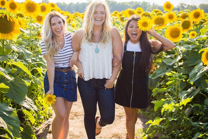 3 girls and sunflowers